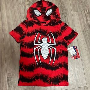 Boys Red & Black  Spiderman Tie Dye Outfit Hooded T-Shirt Top size 10 NWT